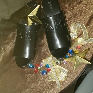 DKNY Black wedge slip on shoes